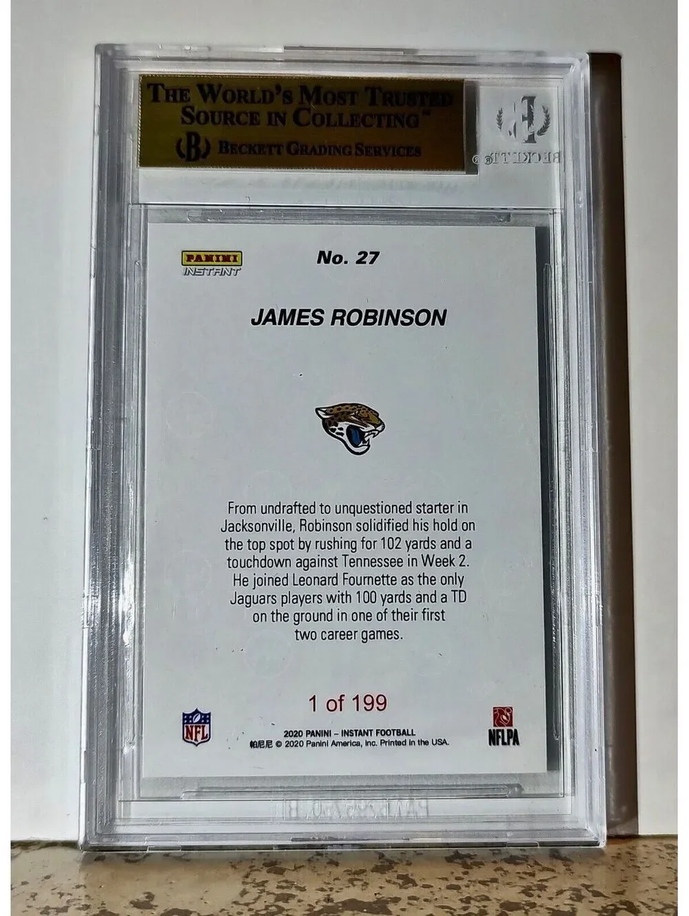 James Robinson 2020 Panini #27 Rookie Football Card 1 of 199 BGS 9.5 Gem Jaguars